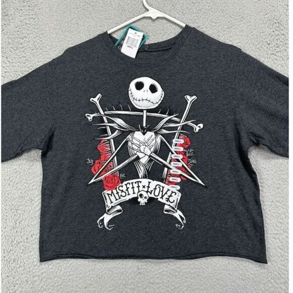 Disney Shirt Women Small Oversized Black Crop The Nightmare Before Christmas NEW